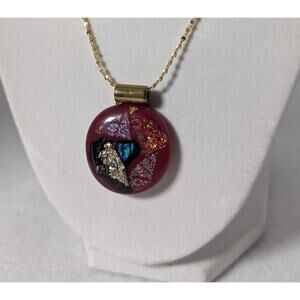 Wine color fused glass pendant and  23"GP chain.Bail is brass Artisan/Handmade